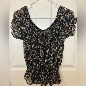 Black floral sheer top